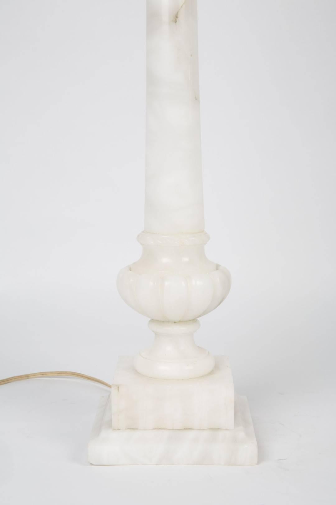 Italian Pair of Neoclassical Alabaster Columns Mounted as Lamps