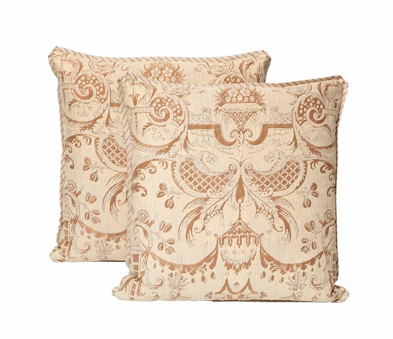 American Set of Three Fortuny Fabric Cushions in the Mazzarino Pattern