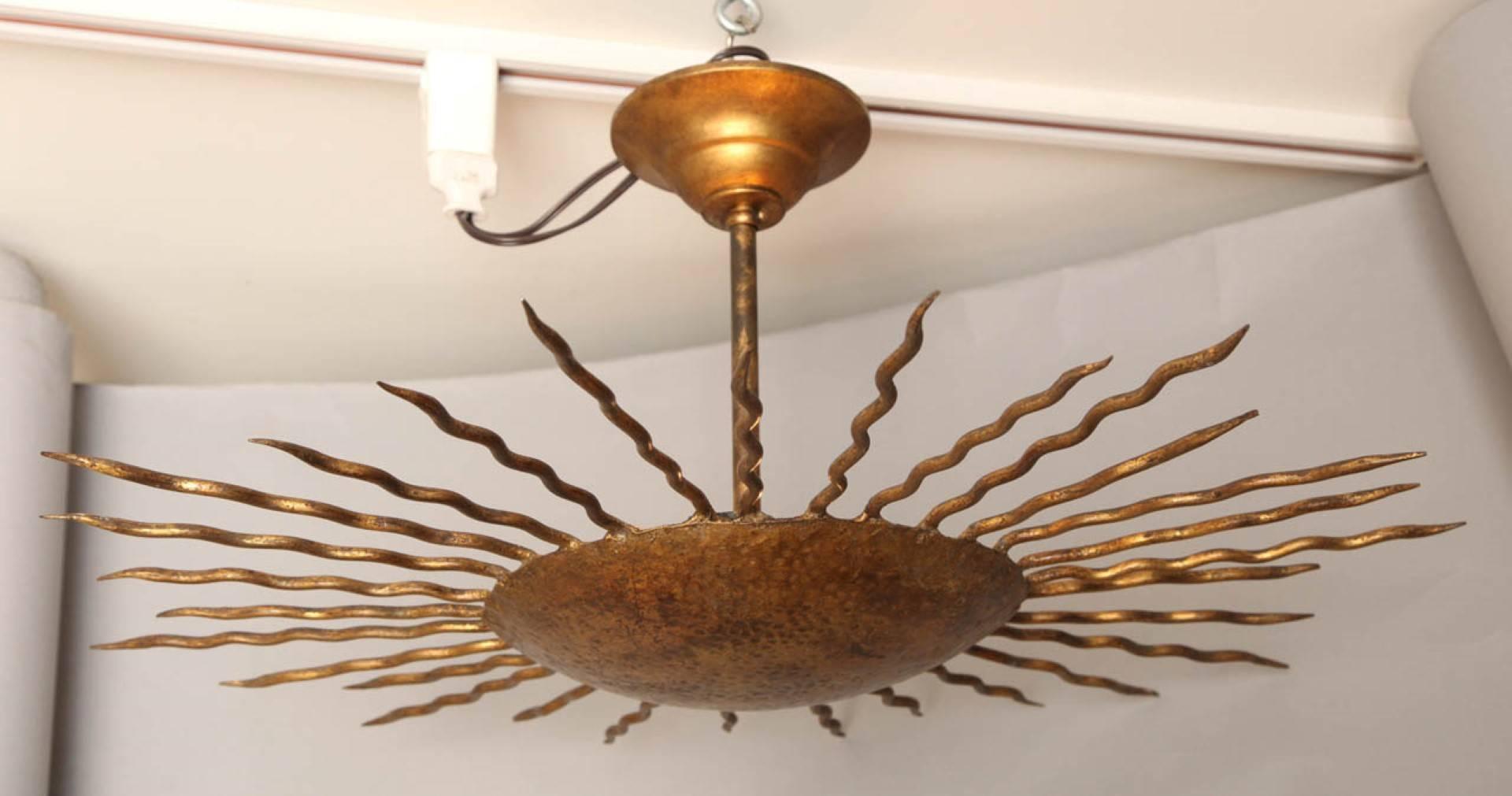 Mid-Century Modern Newly Made Gilt Metal Sunburst Fixture