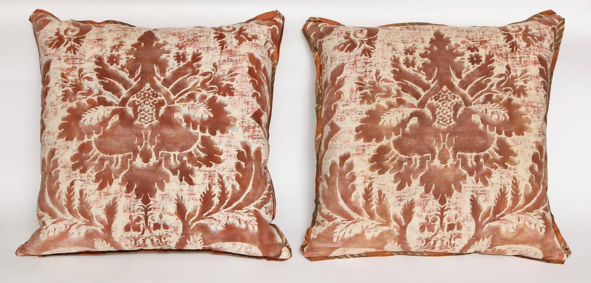 American Pair of Fortuny Fabric Cushions in the Glicine Pattern