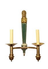 French Empire Style Two-Light Bronze and Tole Wall Sconces