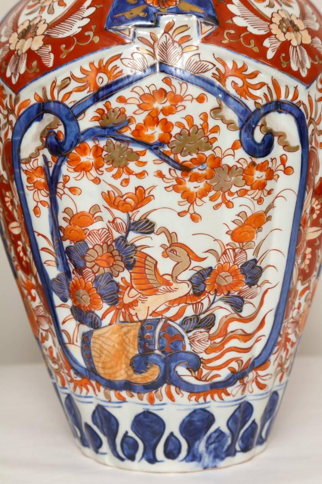 Glazed Pair of Japanese Imari Vases