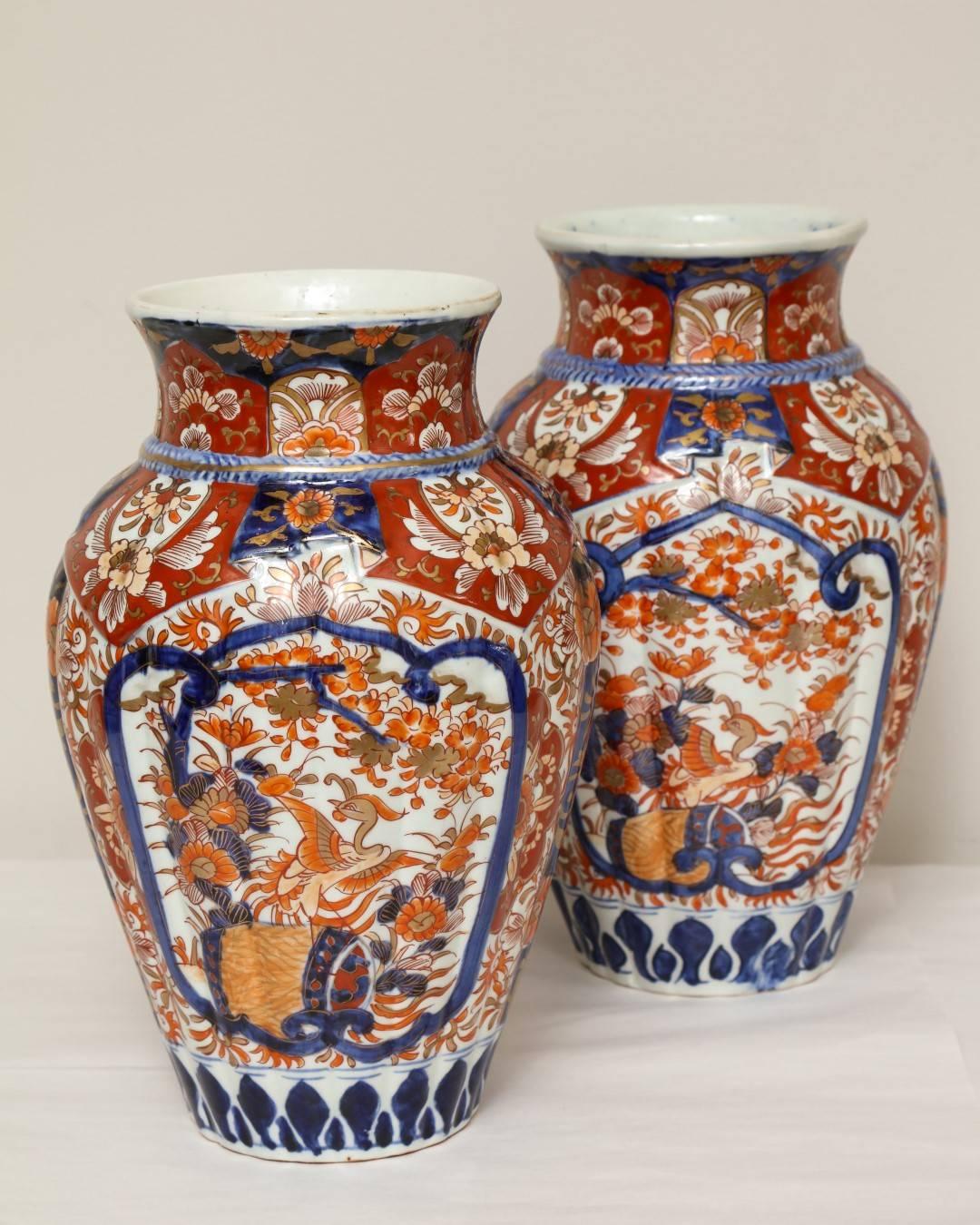 Porcelain Pair of Japanese Imari Vases