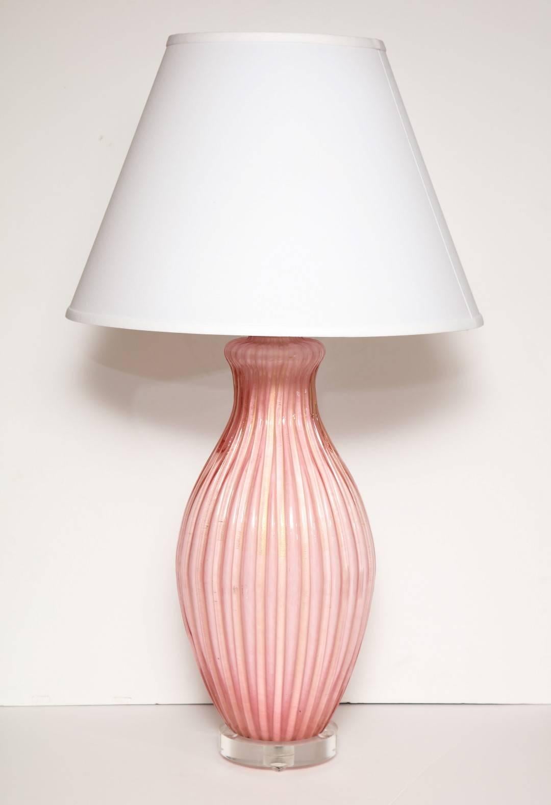 Modern Pair of Italian Pink Murano Glass Table Lamps