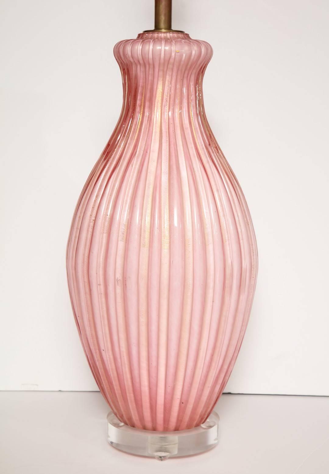 Late 20th Century Pair of Italian Pink Murano Glass Table Lamps