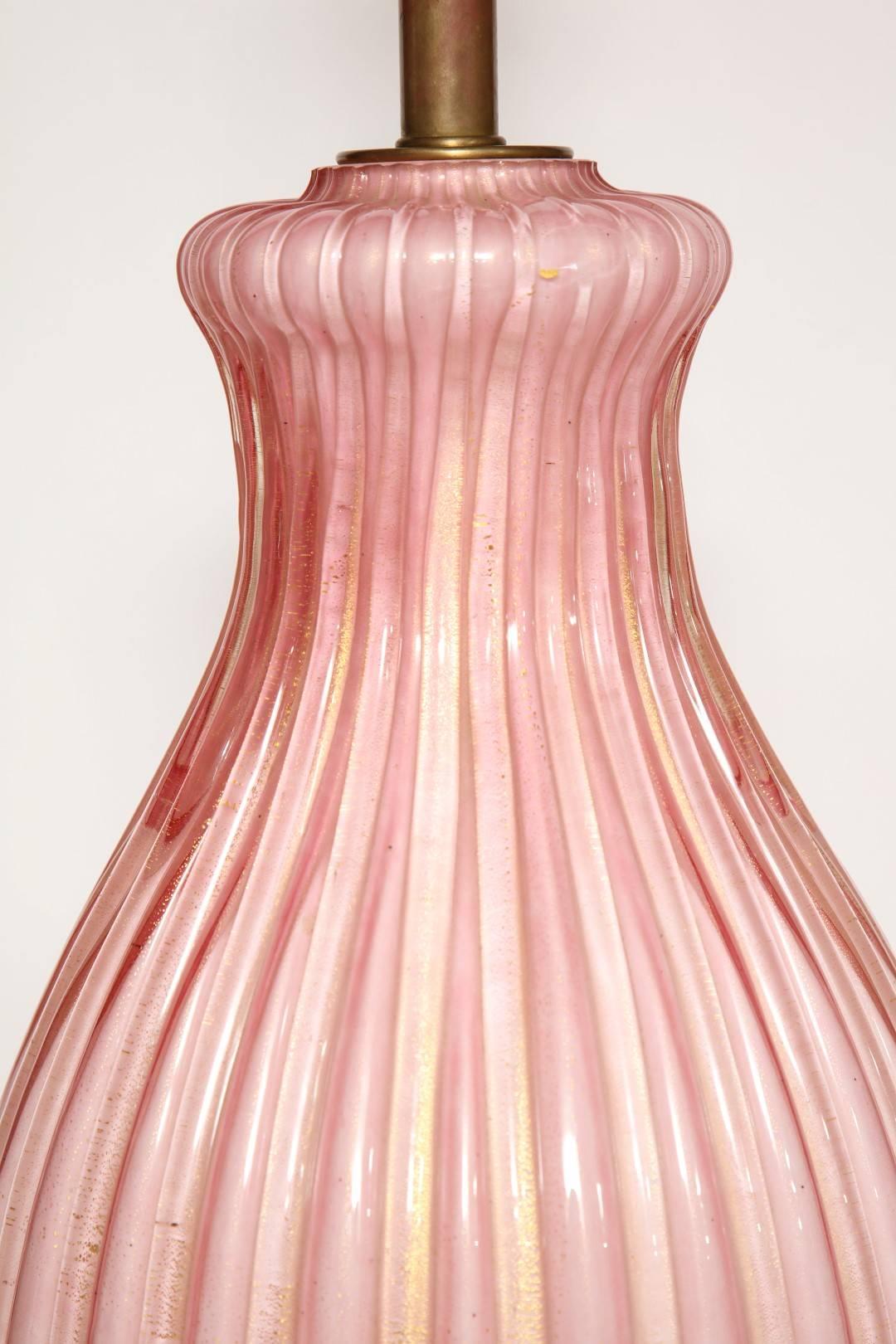 Pair of Italian Pink Murano Glass Table Lamps 1