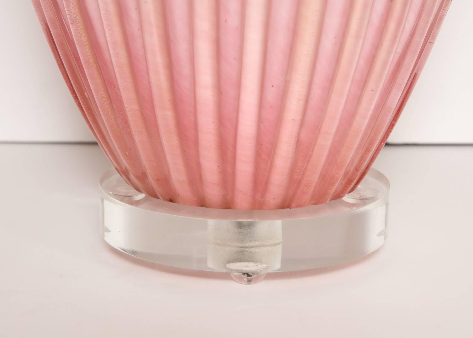 Pair of Italian Pink Murano Glass Table Lamps 3
