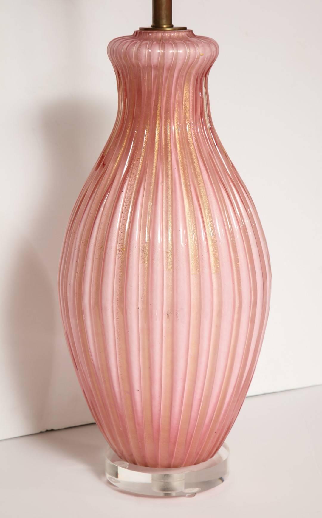 Pair of Italian Pink Murano Glass Table Lamps 4