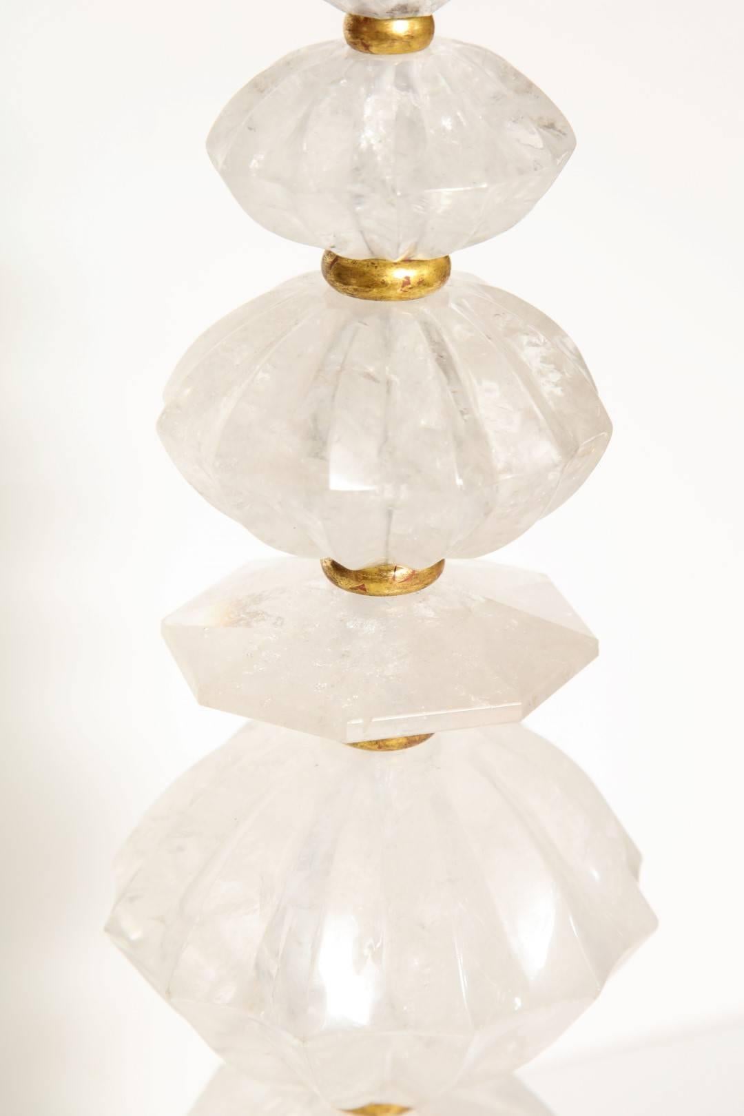 Contemporary Pair of New Rock Crystal Table Lamps