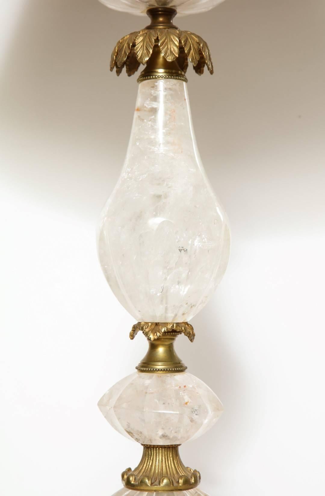 Baroque Pair of Brass-Mounted Rock Crystal Table Lamps