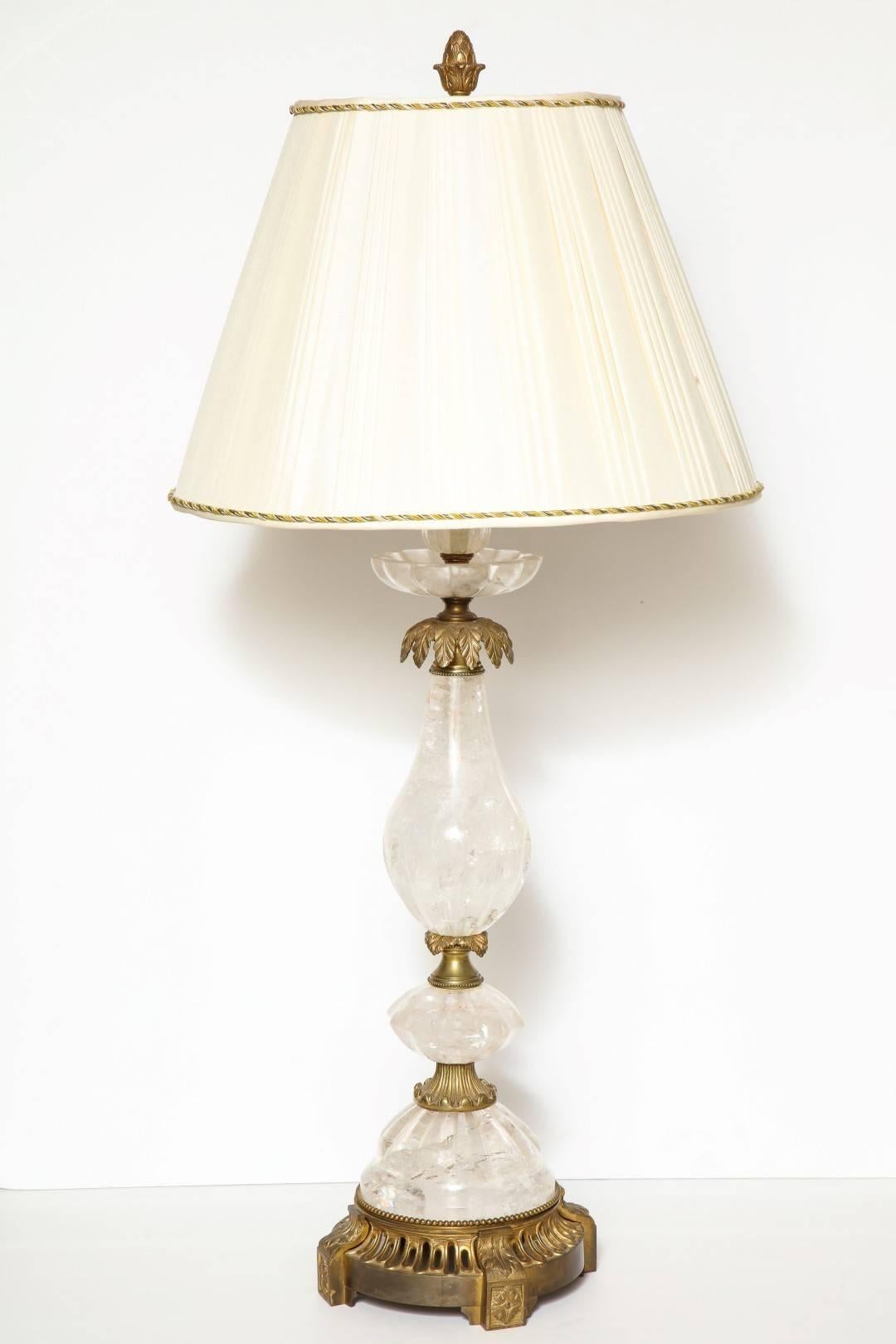 American Pair of Brass-Mounted Rock Crystal Table Lamps