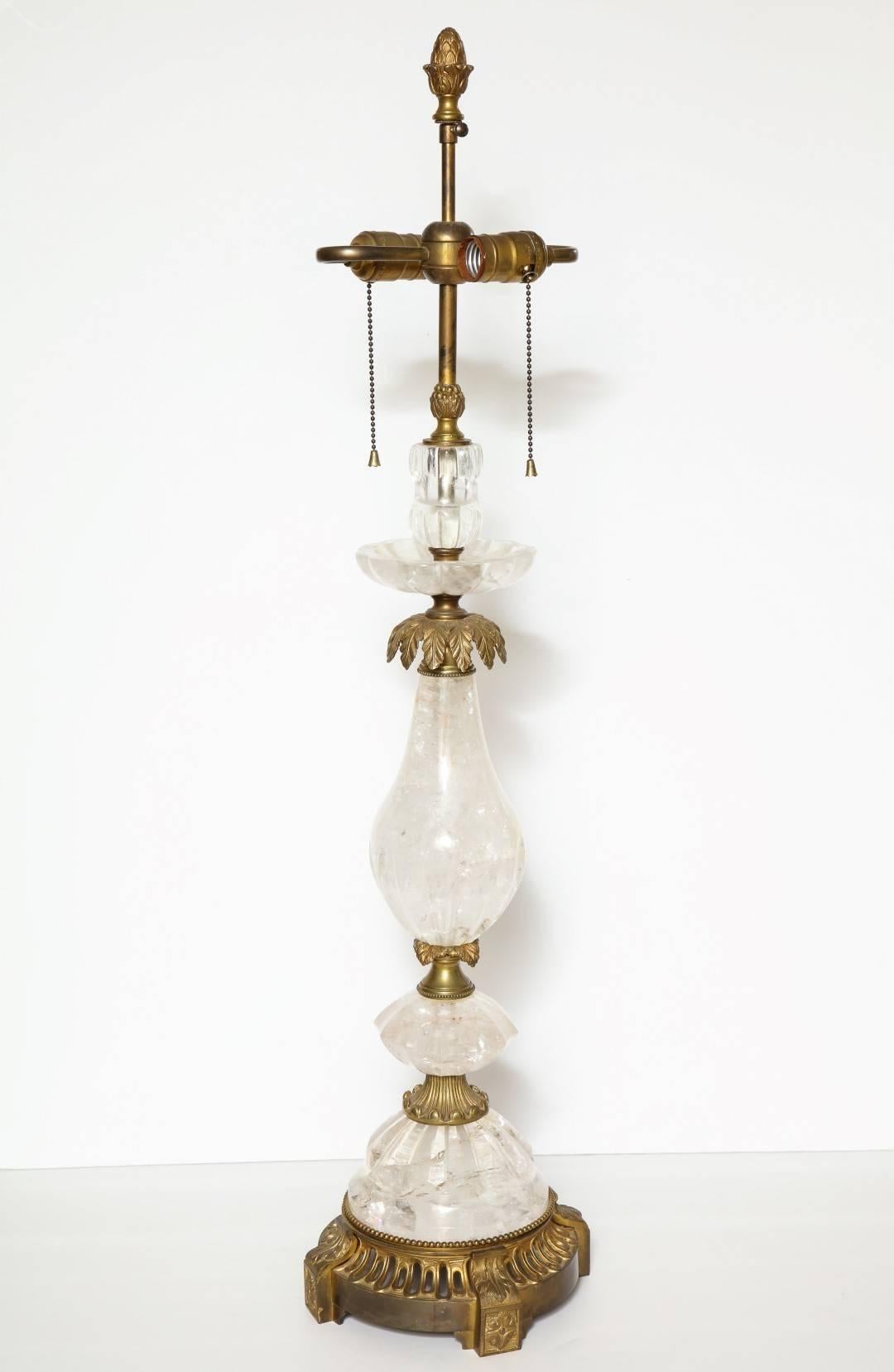 Pair of Brass-Mounted Rock Crystal Table Lamps In Excellent Condition In New York, NY