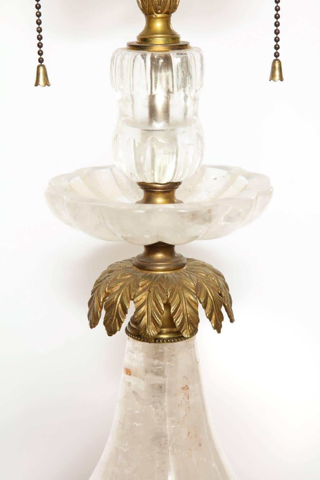 Bronze Pair of Brass-Mounted Rock Crystal Table Lamps
