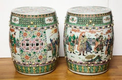 Pair of Chinese Famille Verte Garden Stools