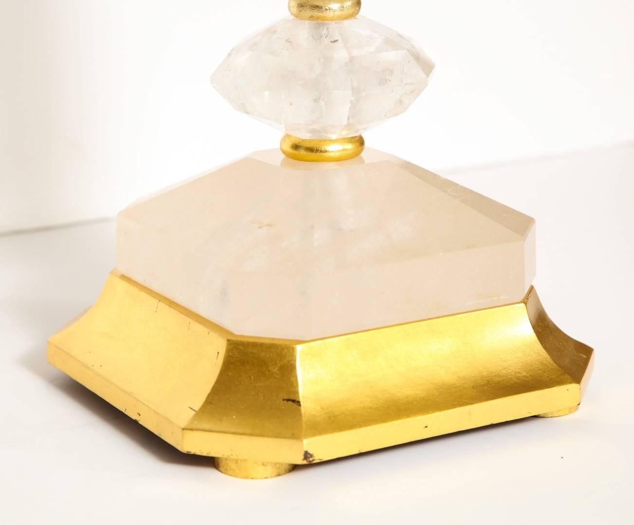 Art Deco Pair of New Stacked Rock Crystal Table Lamps
