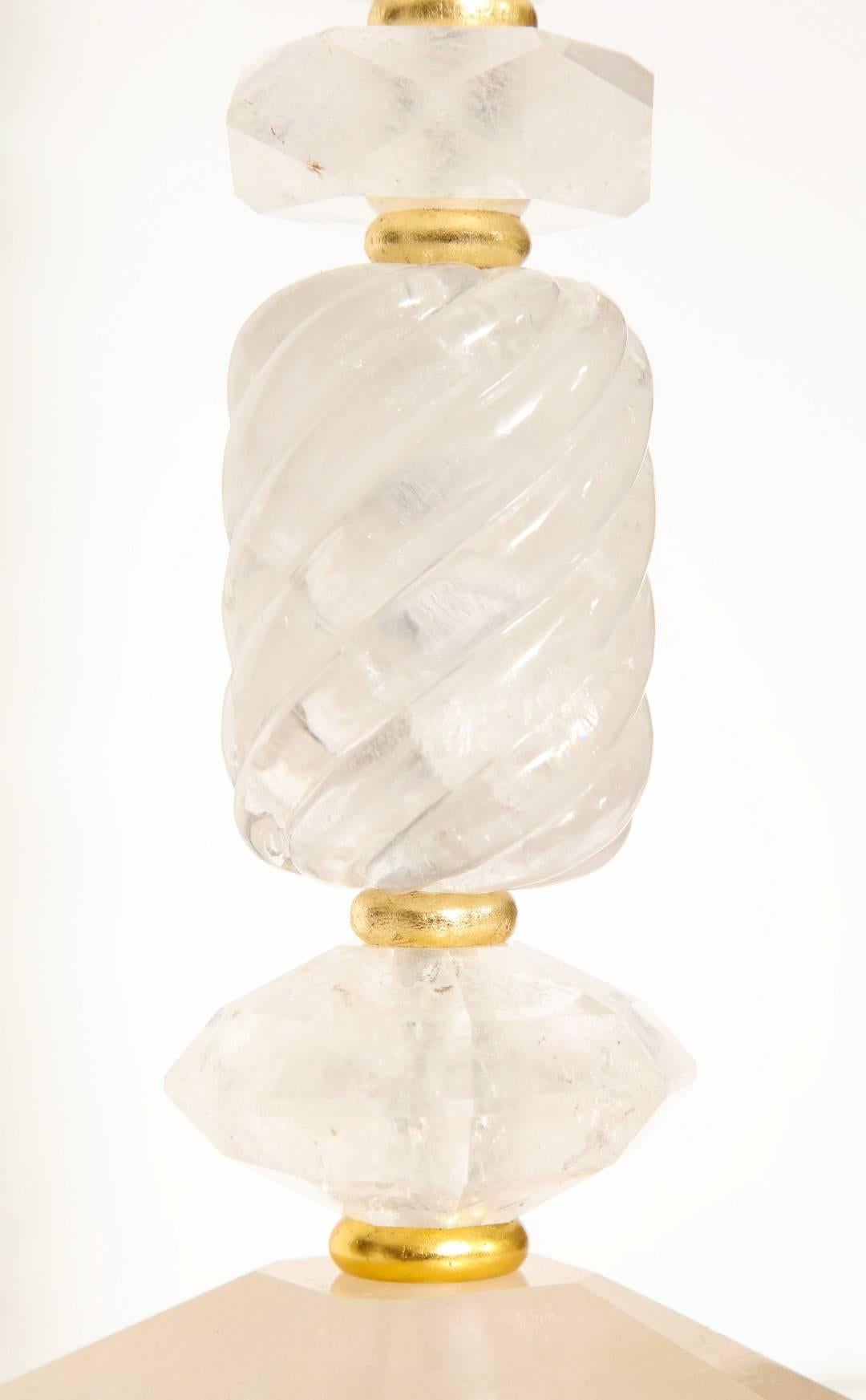 Pair of New Stacked Rock Crystal Table Lamps In Excellent Condition In New York, NY