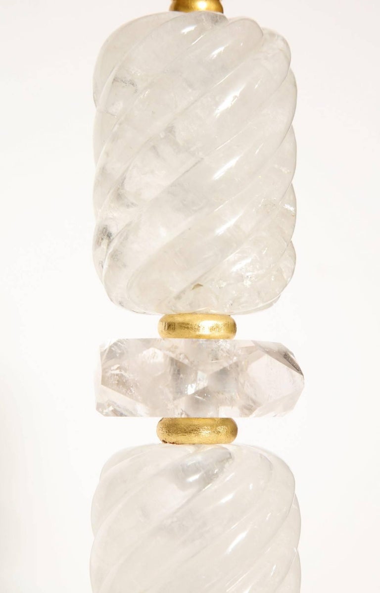 Contemporary Pair of New Stacked Rock Crystal Table Lamps