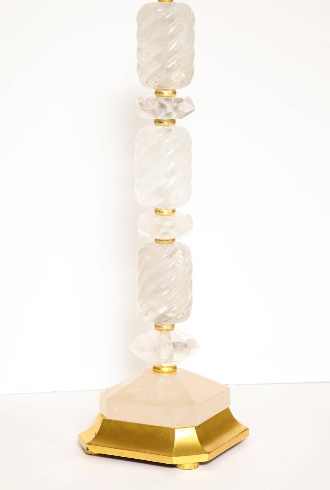 Pair of New Stacked Rock Crystal Table Lamps 1