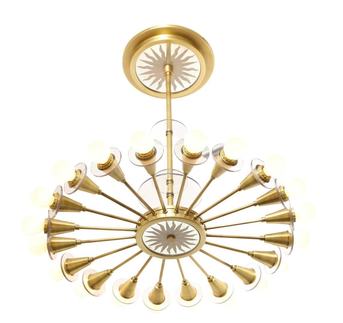 Mid-Century Modern The Odom Twenty-Light Mirrored Sunburst Ceiling Fixture For Sale