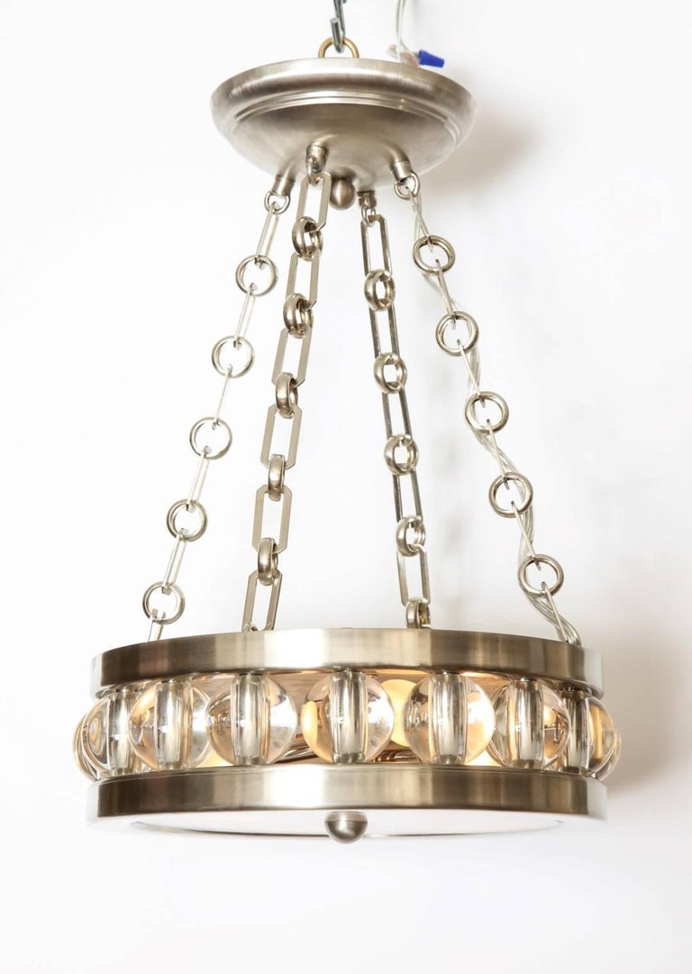 Tambour Pendant Light with Chain, by David Duncan, Nickel Finish, Glass