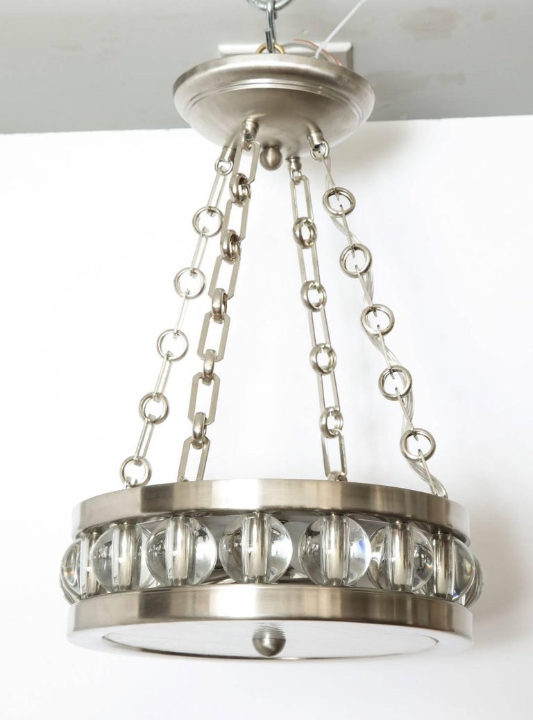 Tambour Pendant Light with Chain, by David Duncan, Nickel Finish, Glass