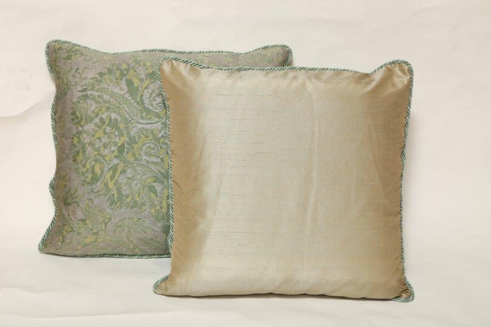 American Pair of Fortuny Fabric Cushions in the Demedici Pattern