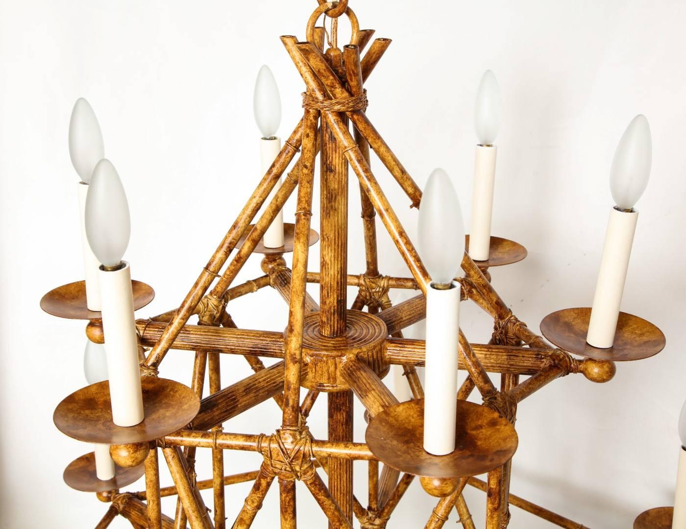 Newly Made Twelve-Light Faux Bamboo Chandelier by David Duncan 1