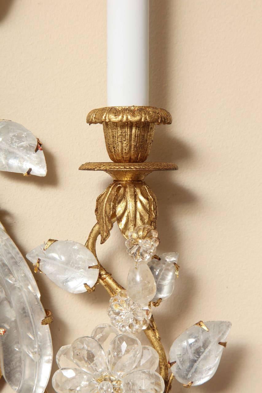American Pair of New Two-Light Rock Crystal Sconces