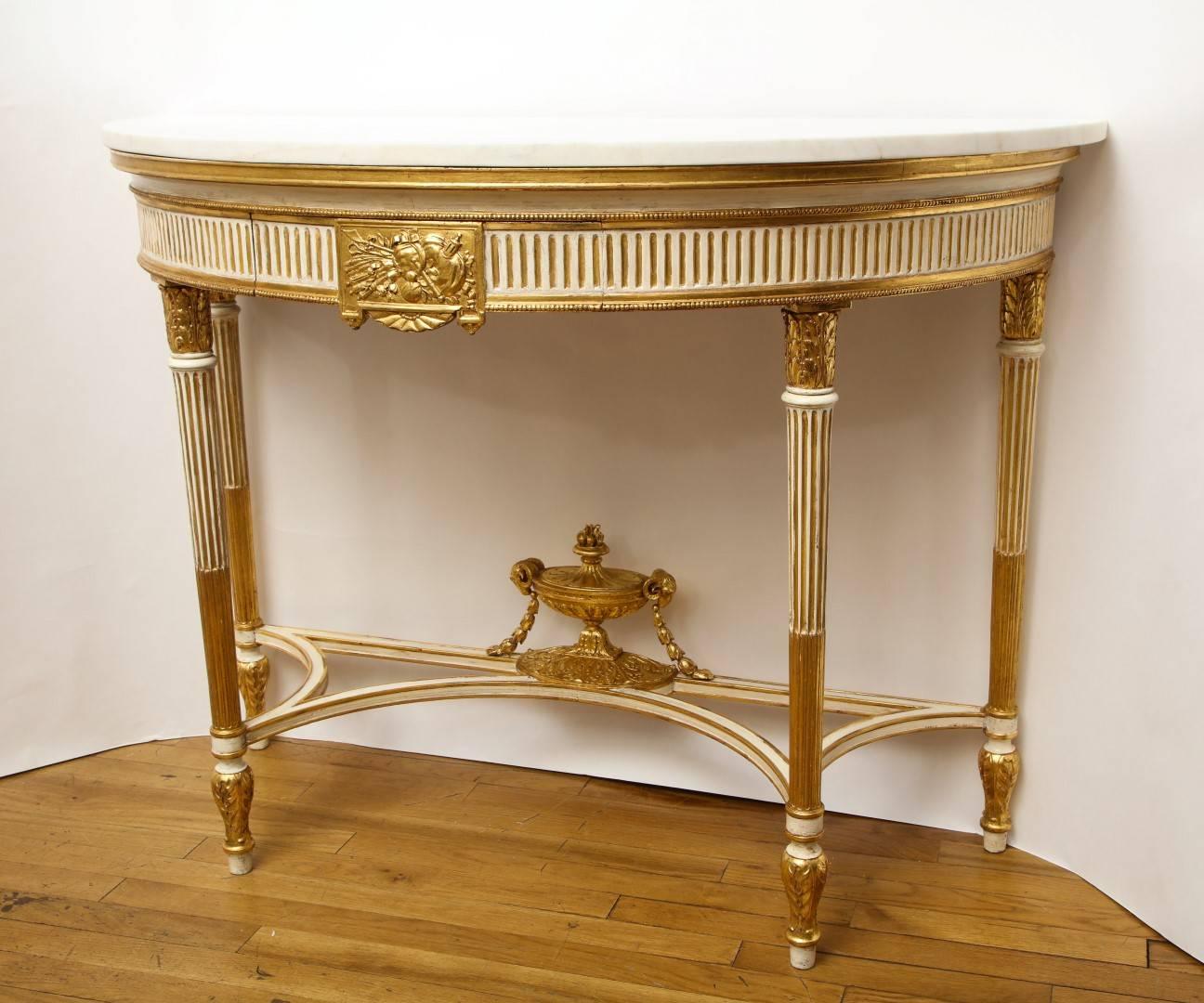 French Louis XVI Style Demilune Console 1