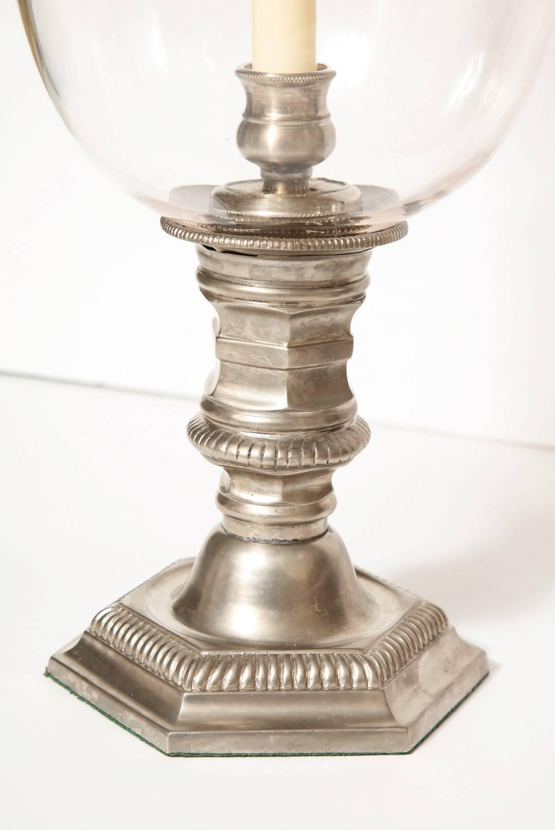 American Pair of Silver Plated Hurricane Candleholders