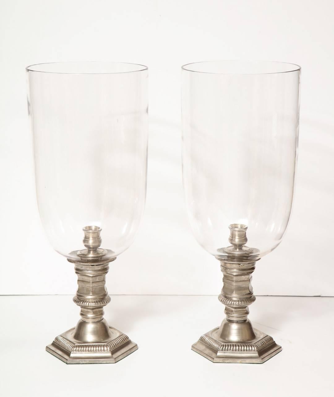 Early 20th Century Pair of Silver Plated Hurricane Candleholders