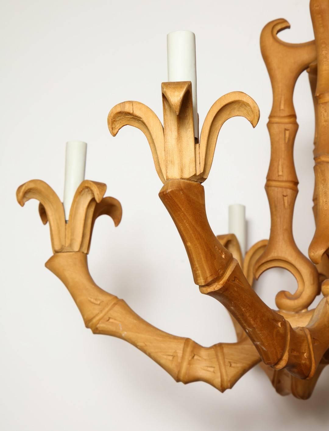 Chinoiserie Hand-Carved Faux Bamboo Chandelier