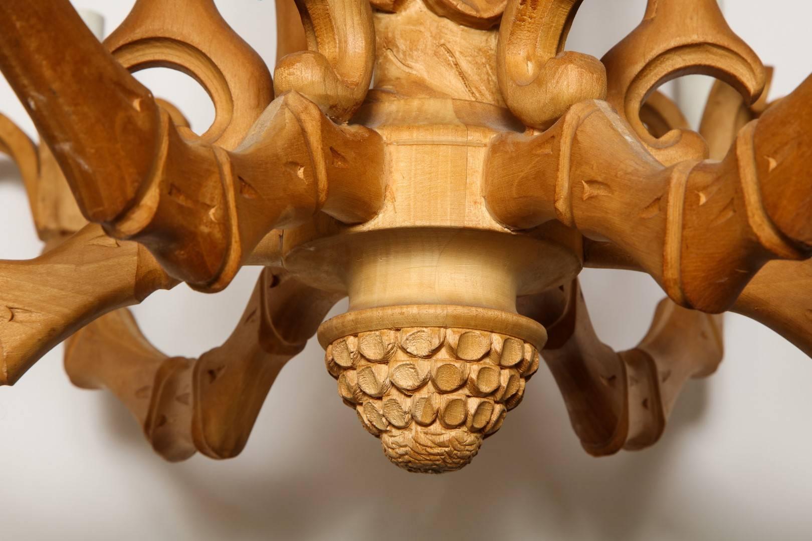 Hand-Carved Faux Bamboo Chandelier In Excellent Condition In New York, NY