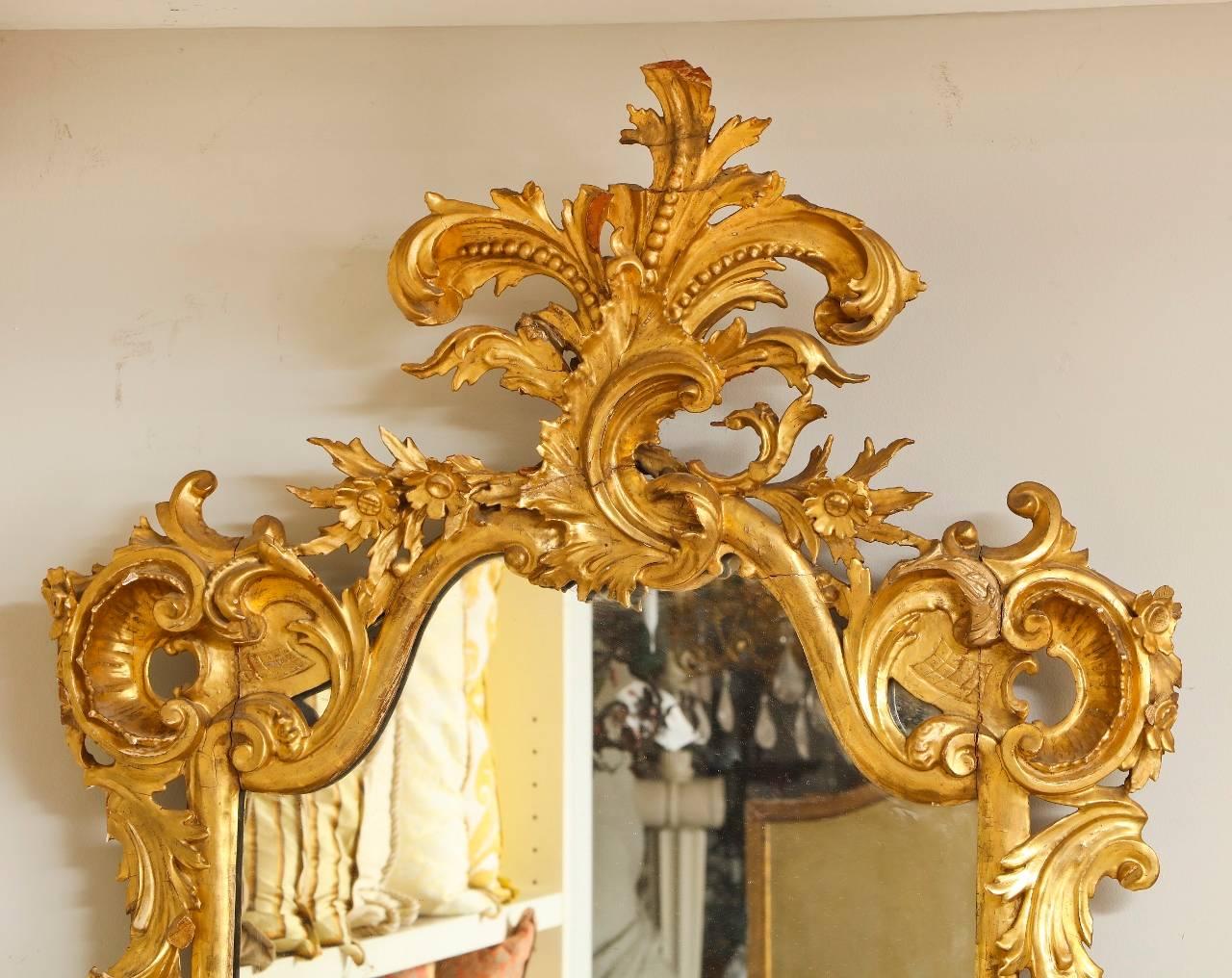 Rococo Style Carved Giltwood Mirror In Excellent Condition In New York, NY