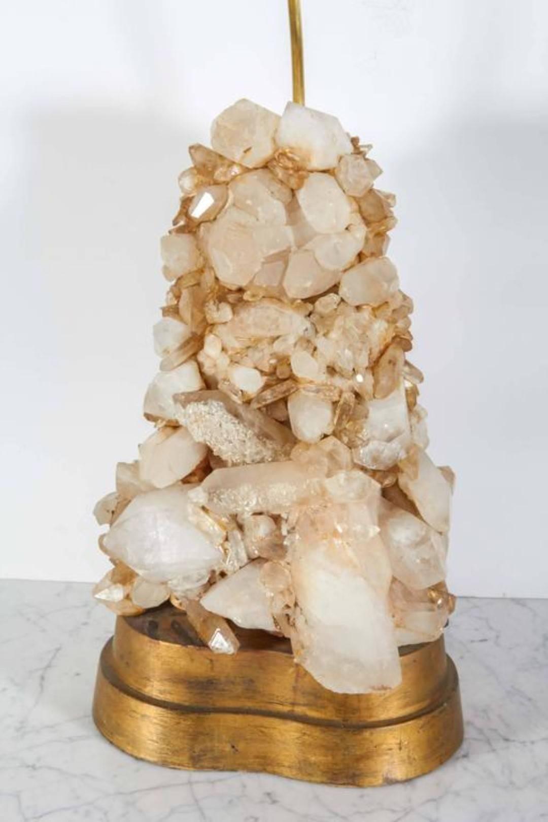 Gilt A Mid-Century Modern Table Quartz Rock Crystal Table Lamp by Carol Stupell