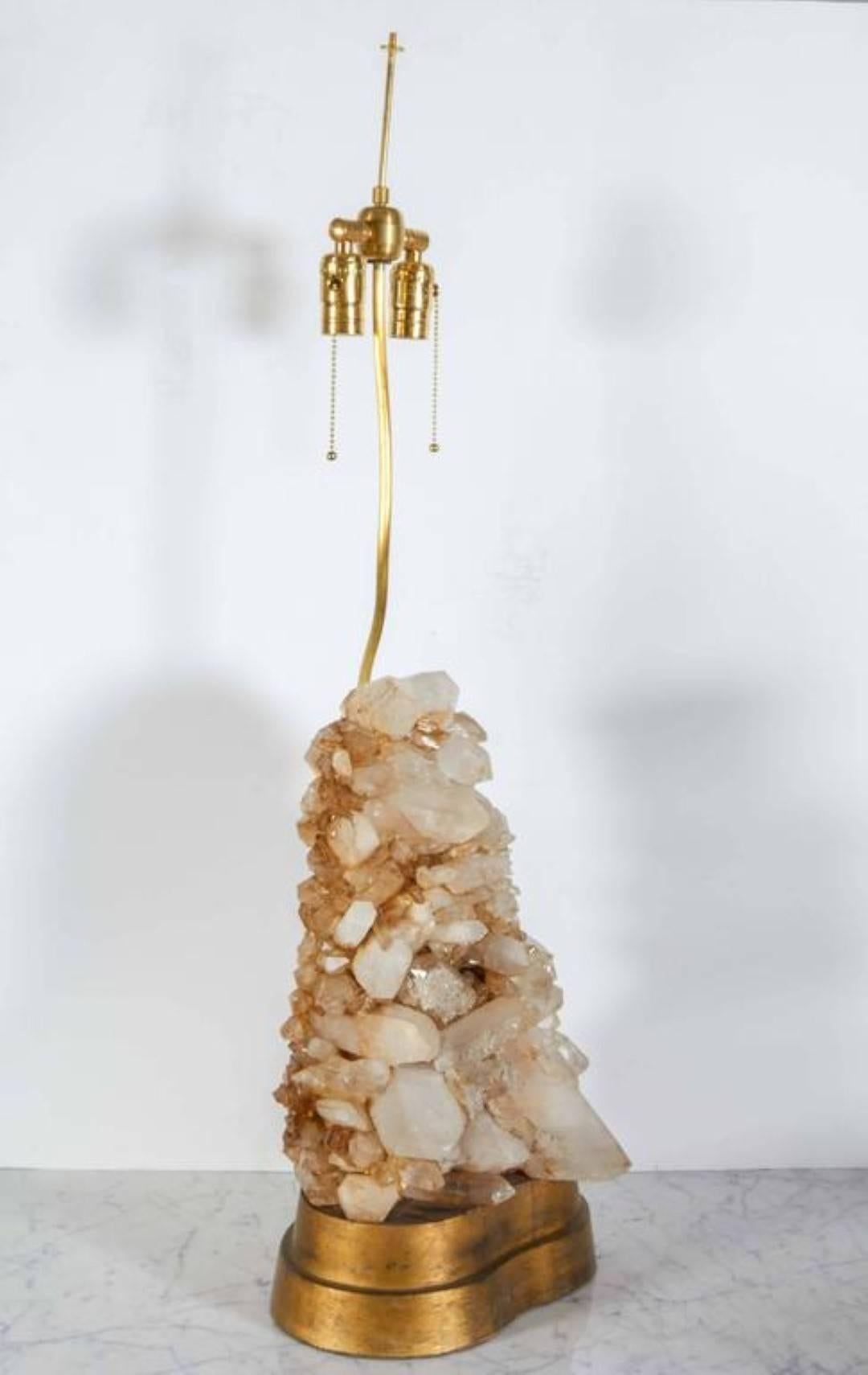 Brass A Mid-Century Modern Table Quartz Rock Crystal Table Lamp by Carol Stupell