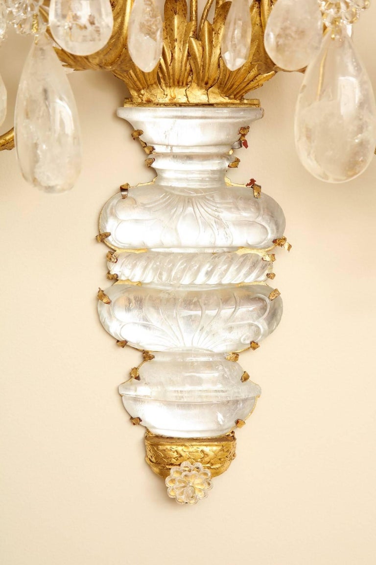 Pair of New Four-Light Rock Crystal Sconces  In Excellent Condition For Sale In New York, NY