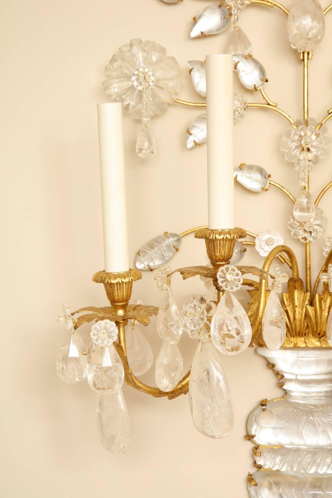 Contemporary Pair of New Four-Light Rock Crystal Sconces 