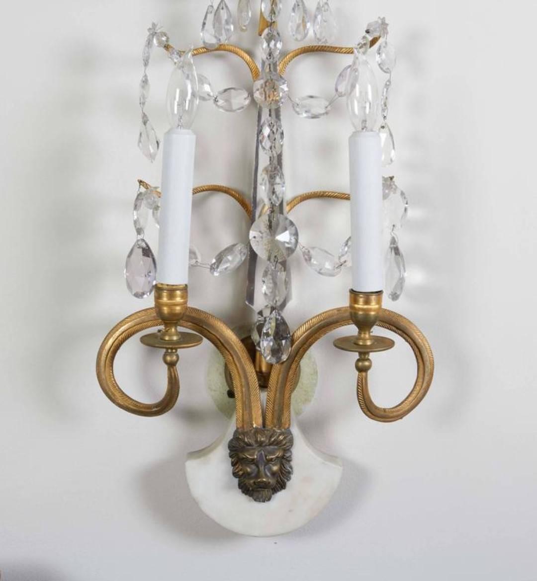 Swedish Pair of Important Baltic Neoclassical Ormolu and Crystal Beaded Sconces 