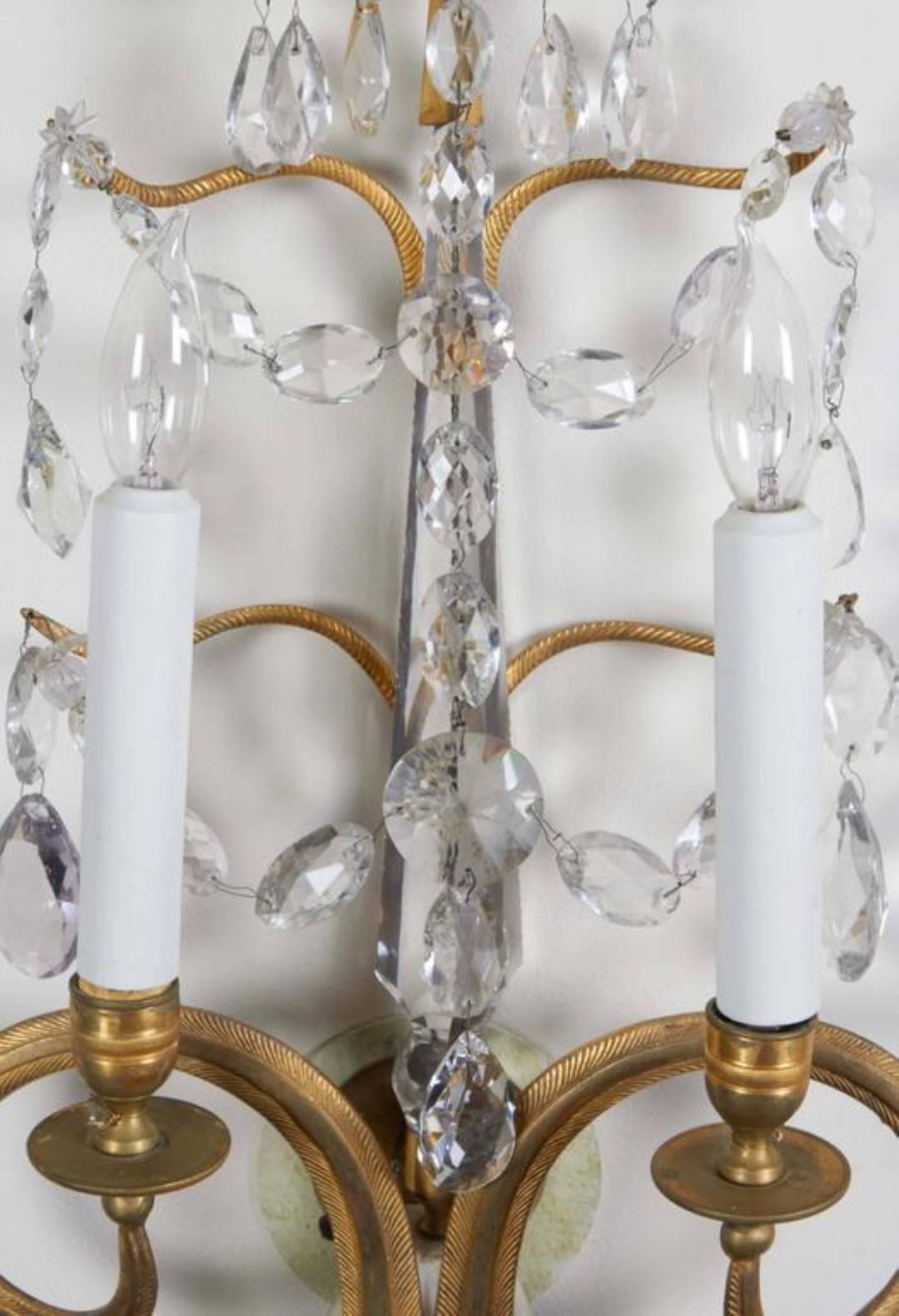 Pair of Important Baltic Neoclassical Ormolu and Crystal Beaded Sconces  In Excellent Condition In New York, NY