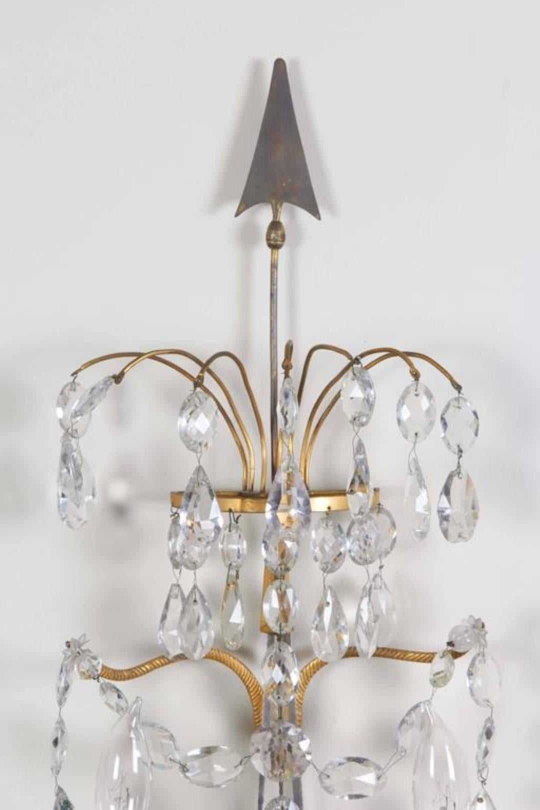 Late 18th Century Pair of Important Baltic Neoclassical Ormolu and Crystal Beaded Sconces 