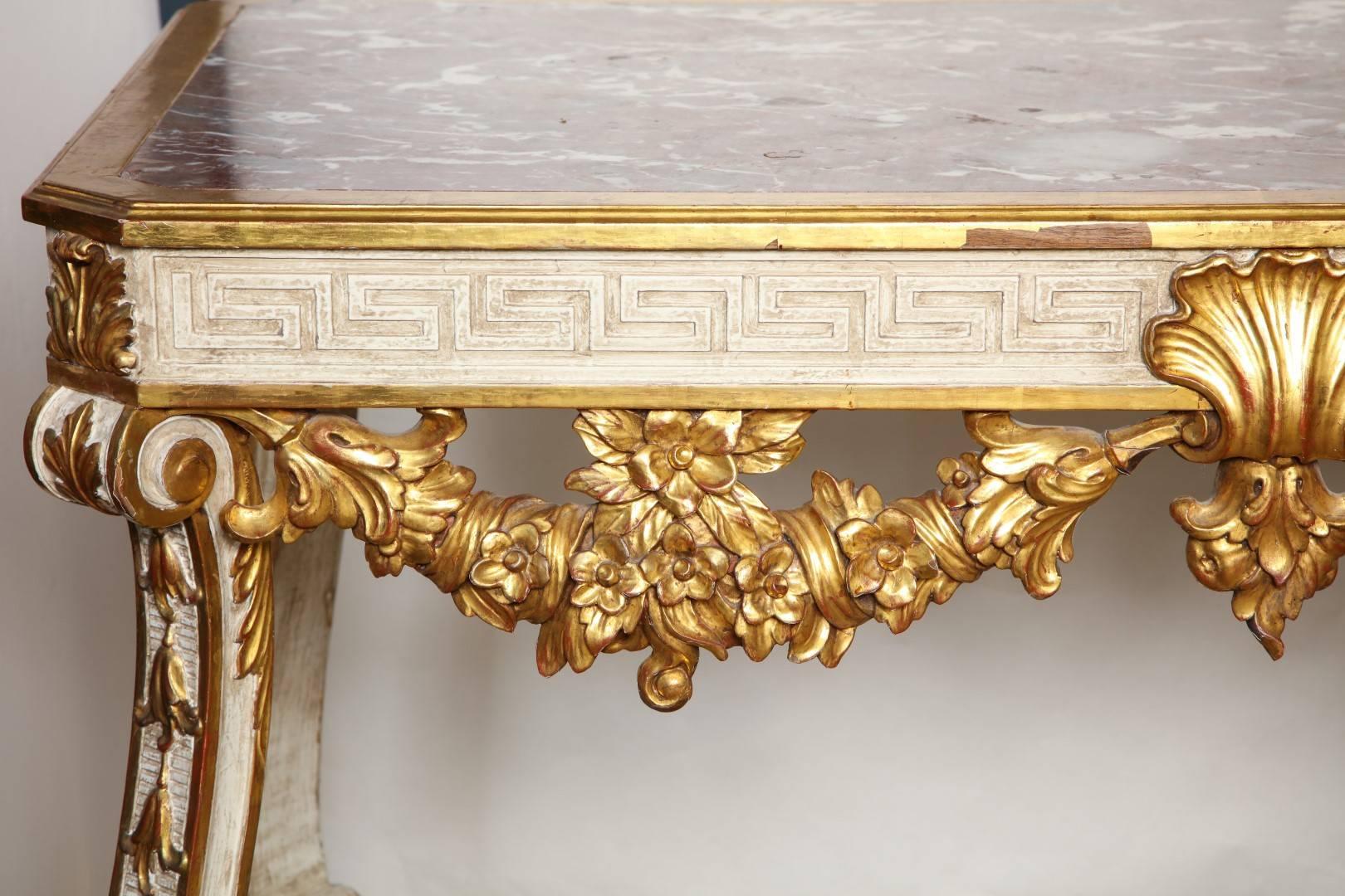 Swedish George II Style Parcel-Gilt Cream Painted Console Table