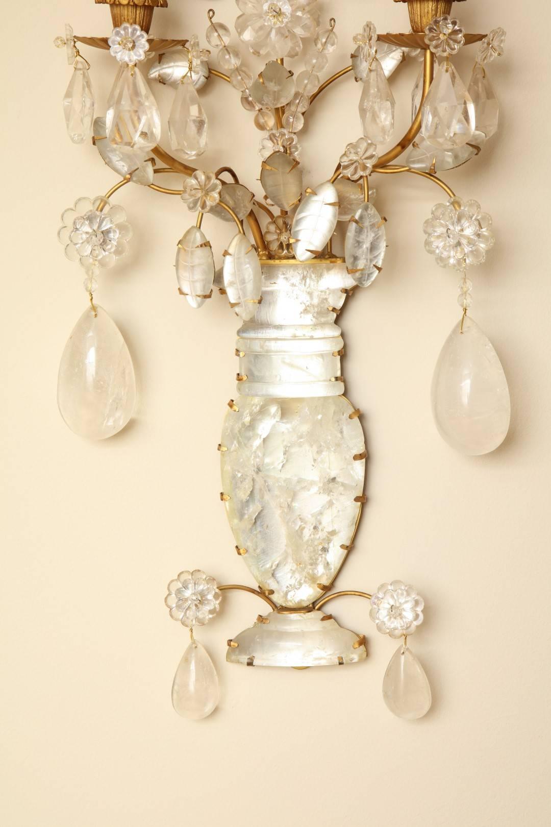 Chinoiserie Pair of Rock Crystal Two-Light Sconces 