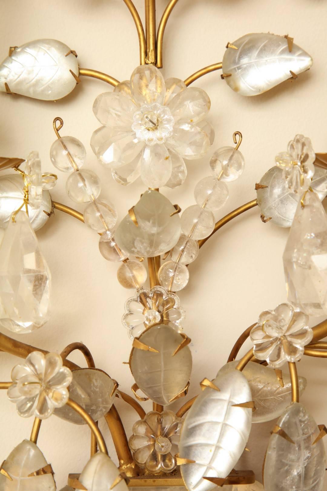 Pair of Rock Crystal Two-Light Sconces  In Excellent Condition In New York, NY