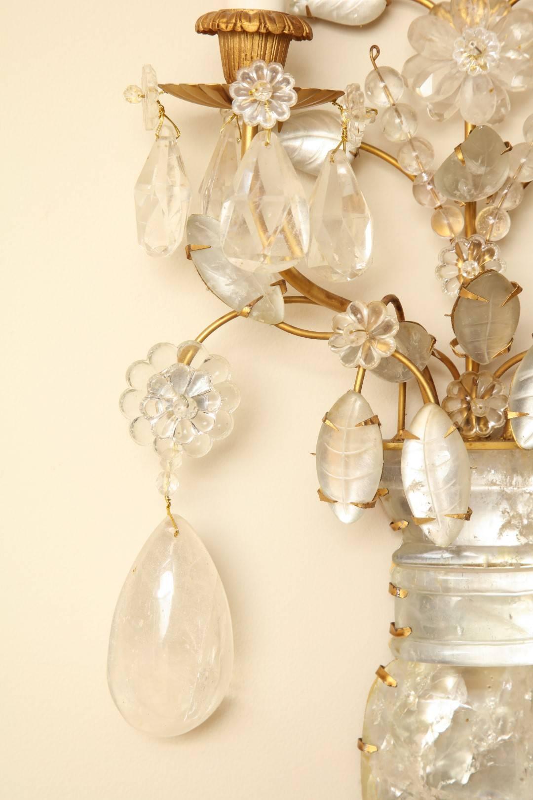 Contemporary Pair of Rock Crystal Two-Light Sconces 