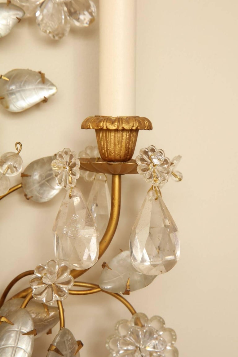Pair of Rock Crystal TwoLight Sconces For Sale at 1stDibs