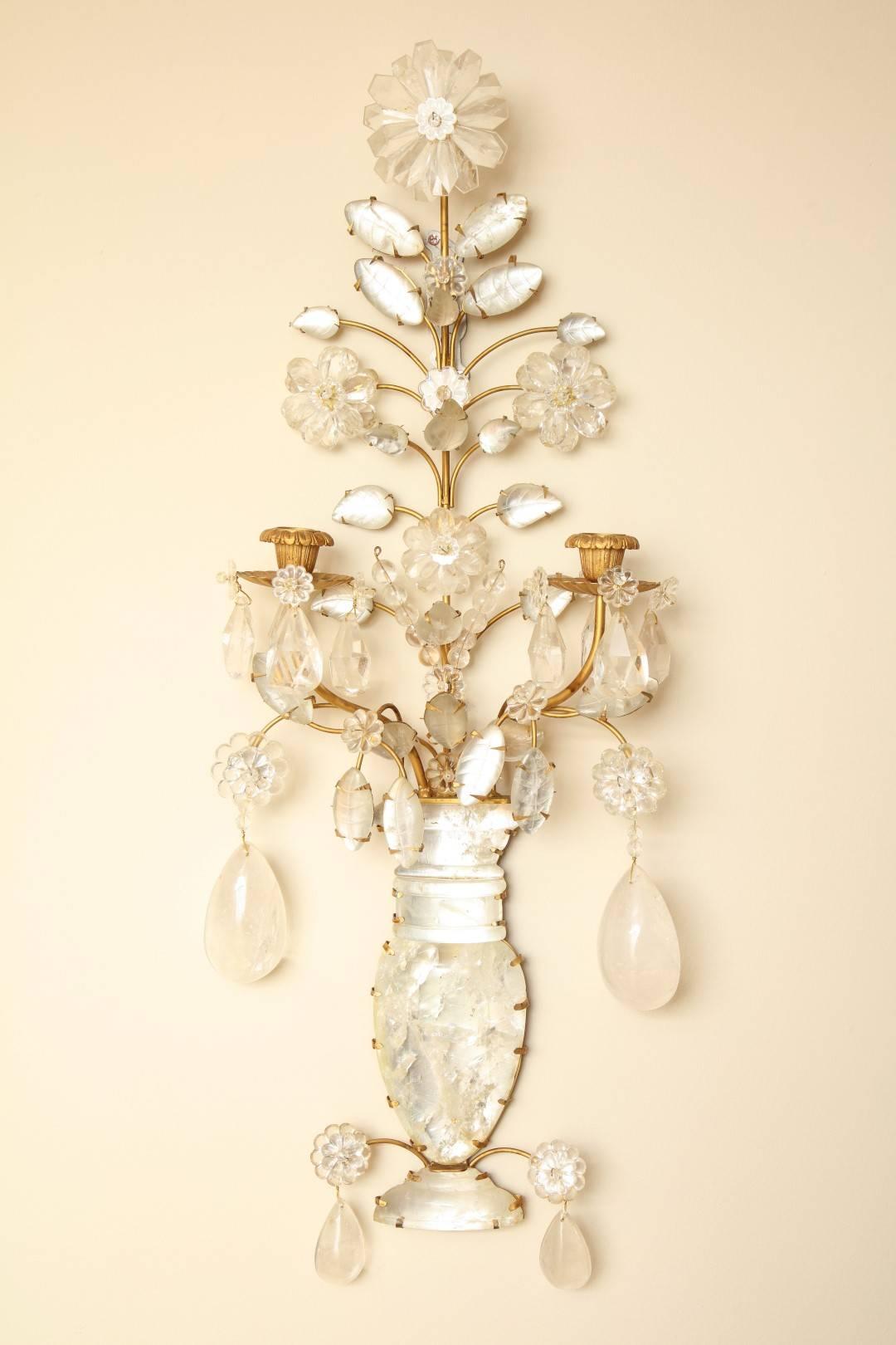 Pair of Rock Crystal Two-Light Sconces  3