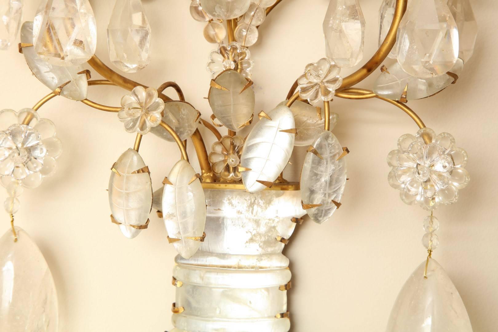 Pair of Rock Crystal Two-Light Sconces  4