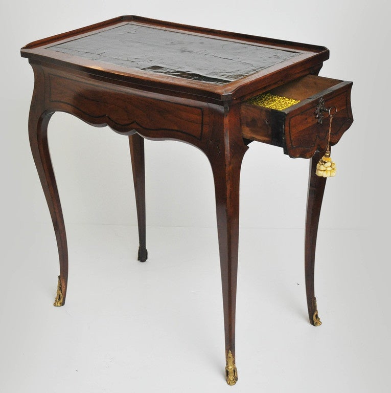 French Signed Walnut Leather-Top Louis XV Escritoire, France circa 1740 For Sale