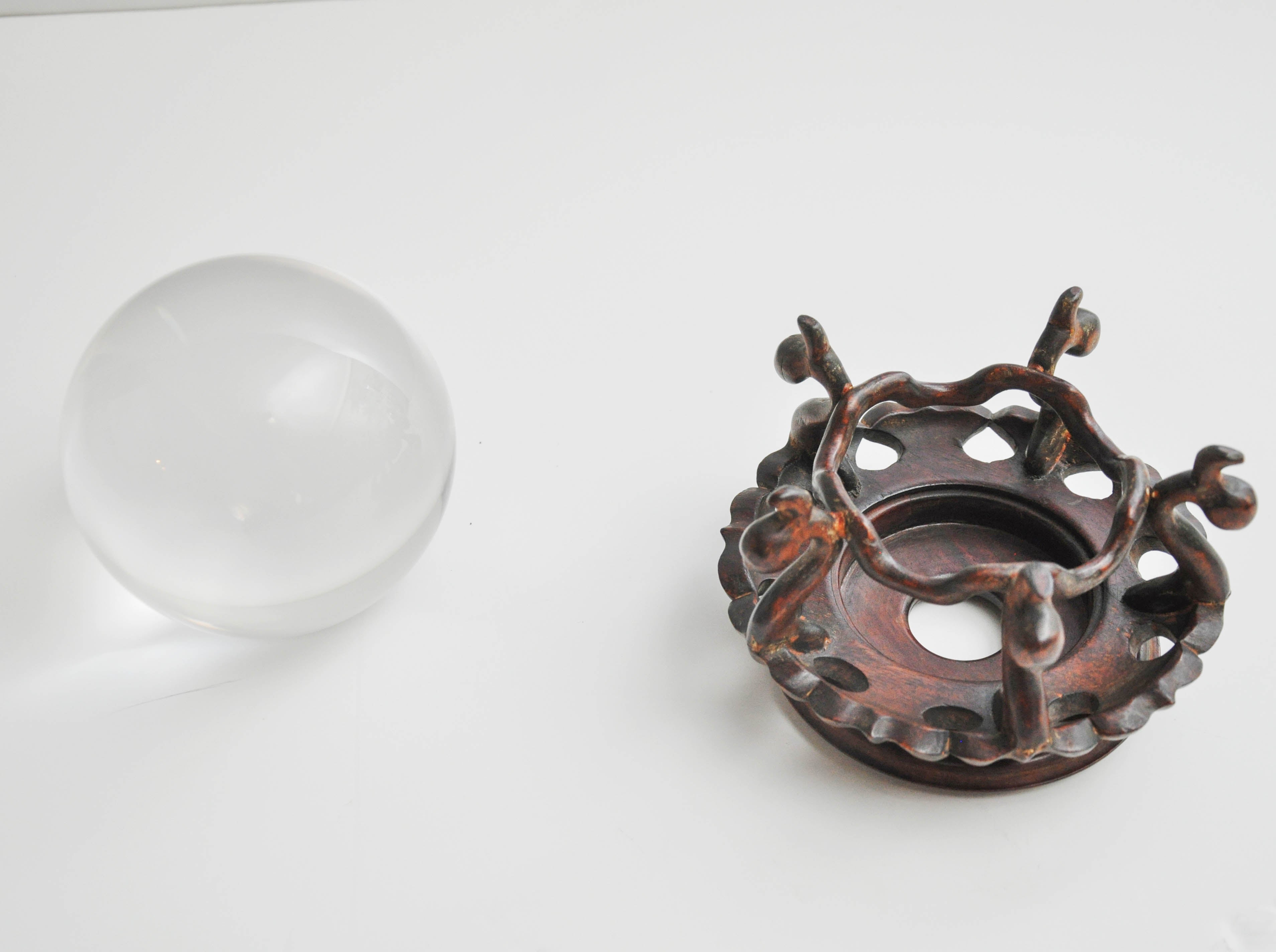Crystal Sphere on Japanese Carved Rosewood Stand For Sale 1